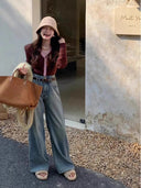 Light-Colored Wide-Leg Jeans for Women, High-Waisted and Drapey, 2025 Spring New Style, Fashionable, Simple, Loose, Slimming Straight-Leg Pants
