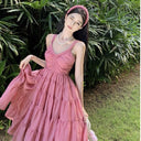 Girl's Summer Romantic First Love Sweet Sling V-neck dress Backless Lace-up Bow Fresh Girly Style