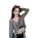 Cross-Border Export Wasteland Style Tassel Ripped Horn Long-Sleeved T-Shirt Women's Summer Asymmetrical Sexy Tops Niche