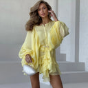 Foreign Trade Cross-Border Women's Clothing 2025 Summer New Fashion Round Neck Buttoned Ruffled Lantern Sleeve Short Dress