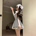 Grimm's Fairy Tale Pastoral Short Skirt Summer Waist Slimming Pure Desire Sweet Monet Garden Style French Square Neck Dress