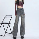 Plus-Size Women's American Retro Workwear Jeans, 2026 New Style, Washed Loose High-Waisted Straight Wide-Leg Pants