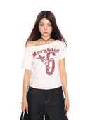 Summer Women's Tops Short-Sleeved Women's T-Shirt Clothes One-Shoulder High-End Cute Printed Short-Sleeved T-Shirt Custom Group Uniform