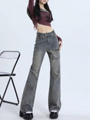 Plus-Size Women's American Retro Workwear Jeans, 2026 New Style, Washed Loose High-Waisted Straight Wide-Leg Pants
