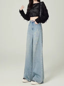 American Style Women's Wide Leg Jeans Spring and Autumn New Design Sense High Waist Slimming Straight Pants Women's Trendy