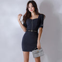 Foreign Trade Women's New Two-Piece Set 2023 Summer Korean Style Slim-Fit Elegant Striped Top Fashion Hip Skirt Set