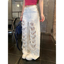Lace Stitching Ripped Wide Leg Jeans Women's 2025 Summer New Loose Design Sense High Waist Straight Pants