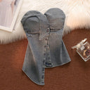 Pure Desire Hot Girl Denim Tube Top Camisole Women's Summer Outerwear with Breast Pad Asymmetrical Sexy Wrap Chest Short Top