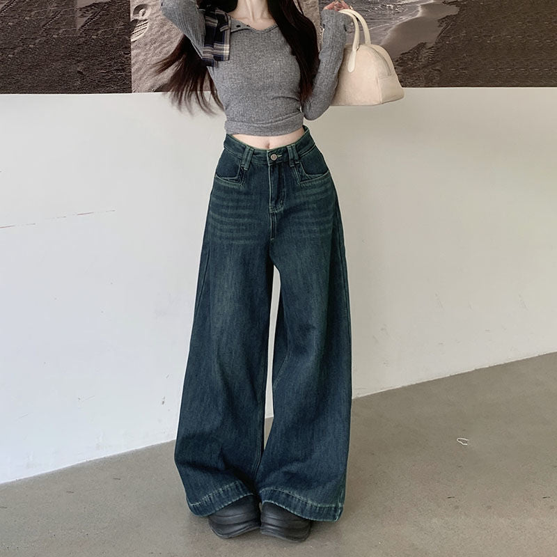 New Loose Wide-leg Pants Stretch Women's High-rise 2025 All-match High-waist Slim-fit Jeans Drape Pants