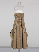 Elegant Korean-Style High-End Faux Two-Piece Tube Top Dress 2026 Spring New Double-Breasted Patchwork Tie Dress for Women