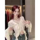Cross-Border Export Wasteland Style Tassel Ripped Horn Long-Sleeved T-Shirt Women's Summer Asymmetrical Sexy Tops Niche