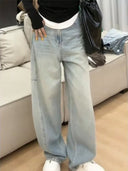 plus size American Wide Leg Jeans Women's Spring and Autumn American chubby girl Loose Dosing Slimming Straight Tube Long Pants