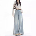 Wide Leg Jeans Women's Summer High Waist Slimming Loose Burr Edge Design Sense Dipped Pear-Shaped Figure Small Straight Pants