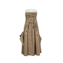 Elegant Korean-Style High-End Faux Two-Piece Tube Top Dress 2026 Spring New Double-Breasted Patchwork Tie Dress for Women