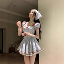 Grimm's Fairy Tale Pastoral Short Skirt Summer Waist Slimming Pure Desire Sweet Monet Garden Style French Square Neck Dress