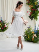 Amazon Cross-border French Sweet Elegant Skirt Summer Women's Simple Long dress Square Collar Waisted Dress
