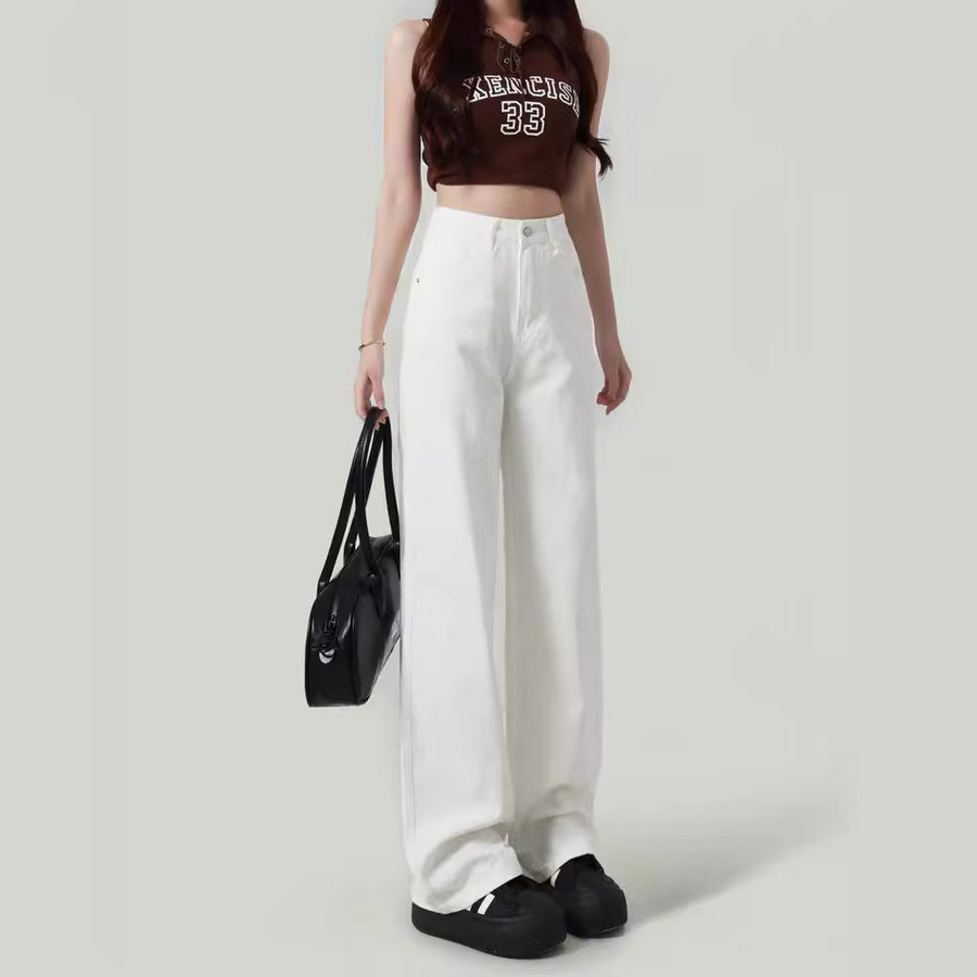 Vibe White Wide Leg Jeans Women's 2024 Summer New Straight High Waist Loose Slim-fit Hangout Pants